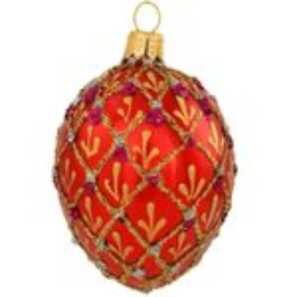 NWT Hand blown Red 3" Glass Egg ornament w/ Gold glitter Polish-Greek-Easter-X-m - Picture 1 of 2